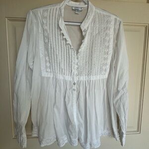 Women’s White Handmade Pintuck & Embroidered Blouse Cottagecore Boho